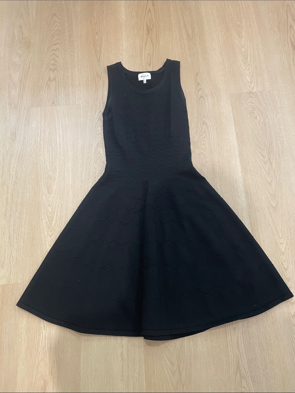 Milly Black Sleeveless Fit-and-Flare Knit Dress